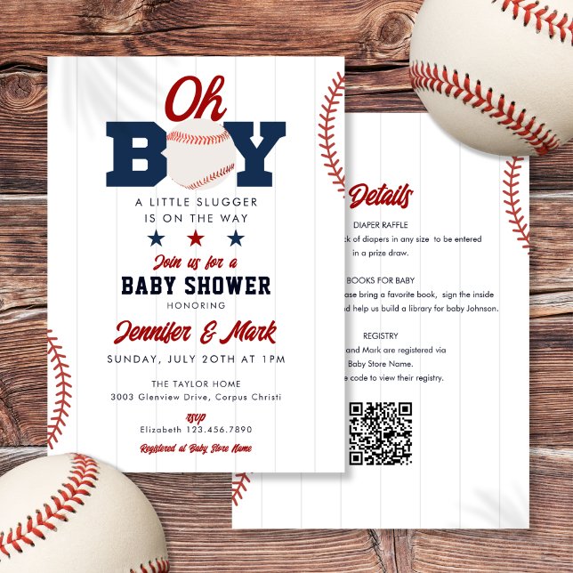Convite Chuva de Bebê de Beisebol Oh Boy Tudo em Um (Oh Boy Slugger Baseball All In One Baby Shower Invitation)