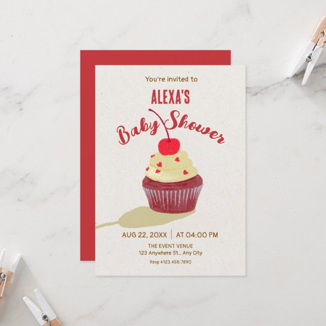 Convite Chuva de bebê de cupcake fofo (Frente/Verso In Situ)