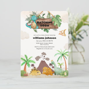Convite Chuva de Bebê de Dinossauro Eclodindo de Vulcão Tr