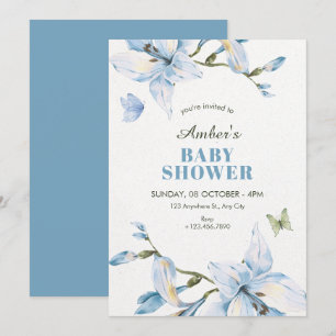 Convite Chuva de bebê de flor azul estética em flor