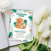 Chuva de Bebê de Flor Tropical com Dinossauro Eclo