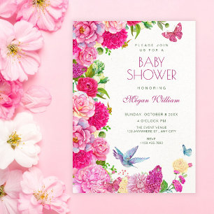 Convite Chuva de bebê de flora e fauna floral em aquarela