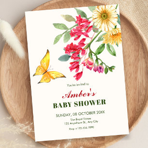 Convite Chuva de bebê de flores elegantes minimalistas em 