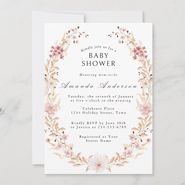 Convite Chuva de Bebê de Flores Selvagens Elegantes (Frente)