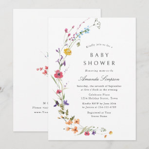 Convite Chuva de Bebê de Flores Silvestres em Aquarela Ele