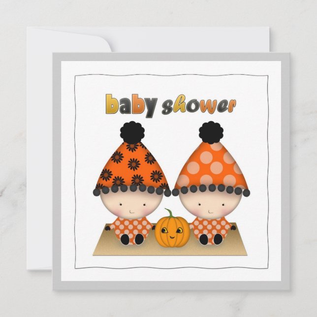 Convite Chuva de Bebê de Gêmeos de Halloween de Outono (Frente)