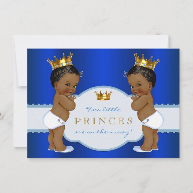 Convite Chuva de Bebê de Gêmeos Príncipe Real Afro-America (Frente)