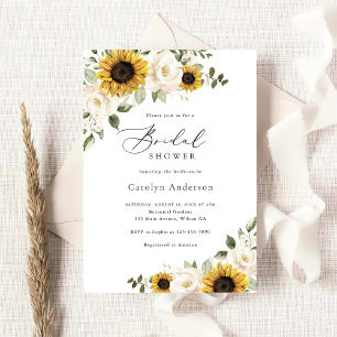 Convite Chuva de Bebê de Girassóis Floral Verde Branco
