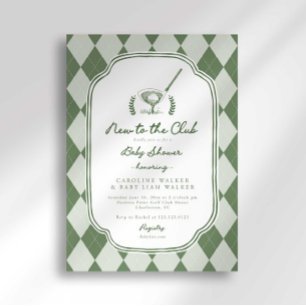 Convite Chuva de Bebê de Golfe Argyle Preppy Novato no Clu