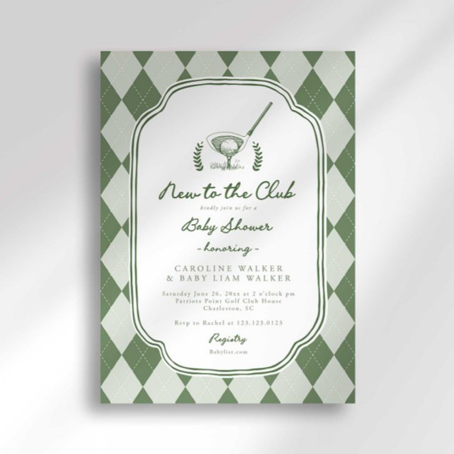 Convite Chuva de Bebê de Golfe Argyle Preppy Novato no Clu (Criador carregado)