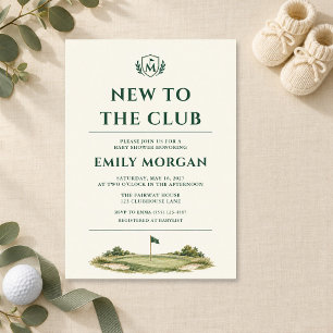 Convite Chuva de Bebê de Golfe Preppy Novo no Clube
