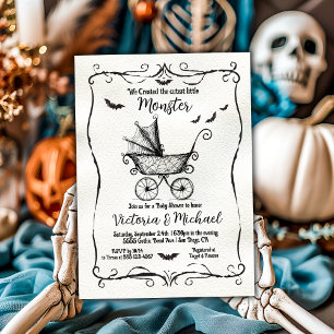 Convite Chuva de Bebê de Halloween em Carruagem Gótica