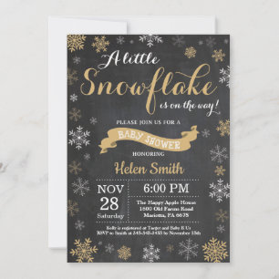 Convite Chuva de Bebê de Inverno Floco de Neve Dourado Qua