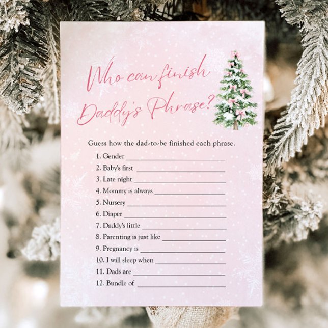 Convite Chuva de Bebê de Inverno Quem Pode Terminar a Fras (Pink Bows Christmas Who Can Finish Daddy 's Phrase Baby Shower Games)