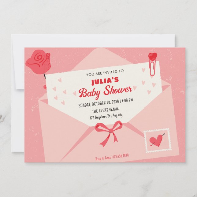 Convite Chuva de bebê de letra rosa fofa adorável (Frente)