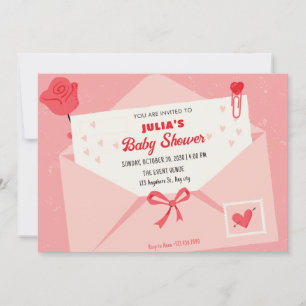 Convite Chuva de bebê de letra rosa fofa adorável