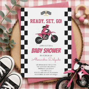 Convite Chuva de Bebê de Menina de Moto Rosa Xadrez