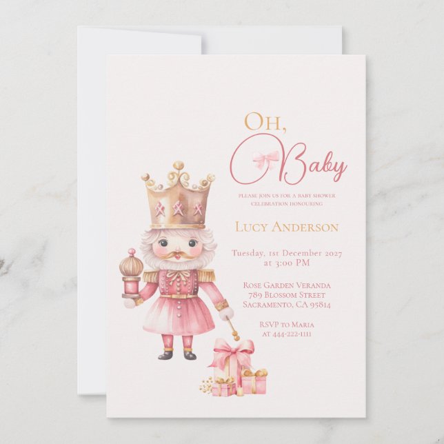 Convite Chuva de Bebê de Natal - Aquarela do Quebra-Nozes  (Frente)