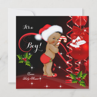 Convite Chuva de Bebê de Natal Menino Chapéu Vermelho do P