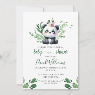 Convite Chuva de Bebê de Panda Fofo Neutro com Verdura