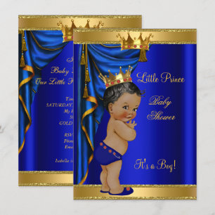 Convite Chuva de bebê de Príncipe Afro-Americano Azul Dour