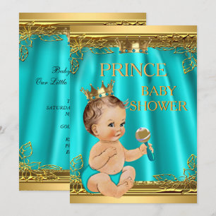 Convite Chuva de bebê de príncipe menino azul aqua Bebê mo