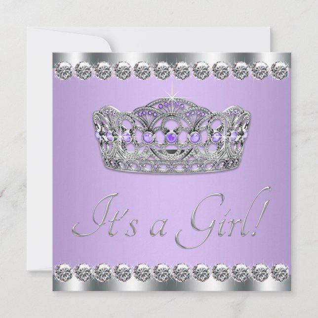 Convite Chuva de Bebê Diamantes Prata Lavanda Roxo (Frente)