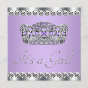 Convite Chuva de Bebê Diamantes Prata Lavanda Roxo