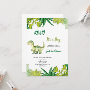 CONVITE CHUVA DE BEBÊ DINOSSAURO VERDE