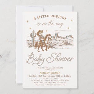 Convite Chuva de Bebê do Pequeno Cowboy Western Castanho R