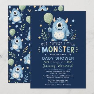 Convite Chuva de Bebê do Pequeno Monstro Azul