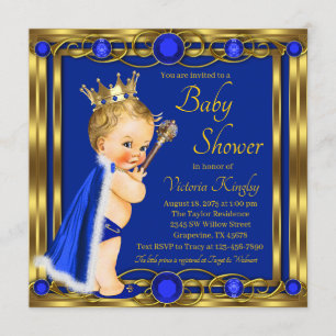 Convite Chuva de Bebê do Príncipe Azul Dourado