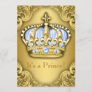 Convite Chuva de Bebê do Príncipe Elegante Azul Bebê Doura