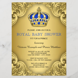 Convite Chuva de Bebê do Príncipe Elegante Azul e Dourado