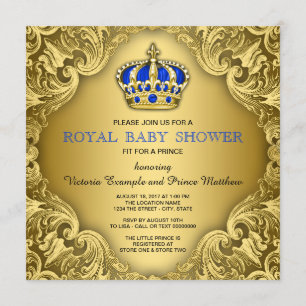 Convite Chuva de Bebê do Príncipe Elegante Azul e Dourado