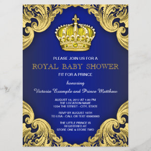 Convite Chuva de Bebê do Príncipe Elegante Azul e Dourado