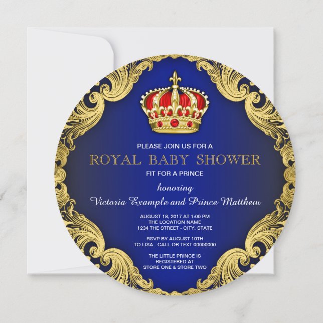 Convite Chuva de Bebê do Príncipe Elegante Azul Real (Verso)