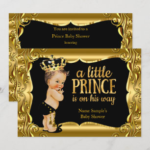 Convite Chuva de Bebê do Príncipe Elegante Preto e Dourado
