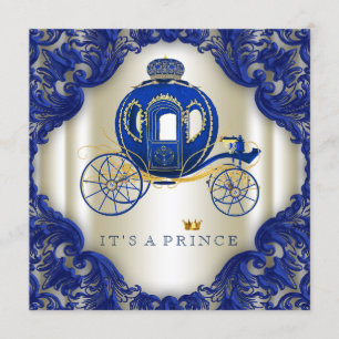 Convite Chuva de Bebê do Príncipe em Azul Real e Dourado C