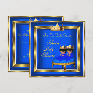 Convite Chuva de Bebê do Príncipe Gêmeo Azul Real Dourado