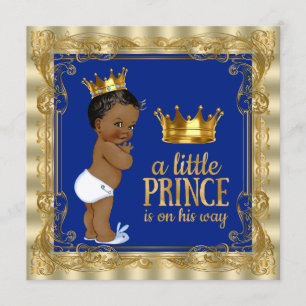 Convite Chuva de Bebê do Príncipe Real Azul Real Dourado