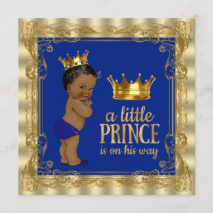 Convite Chuva de Bebê do Príncipe Real Azul Royal Étnico