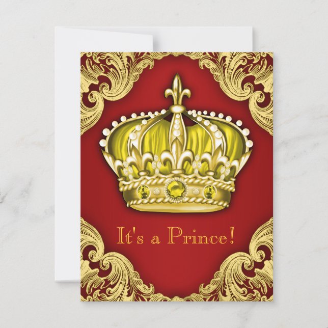 Convite Chuva de Bebê do Príncipe Real Vermelho e Dourado (Frente)