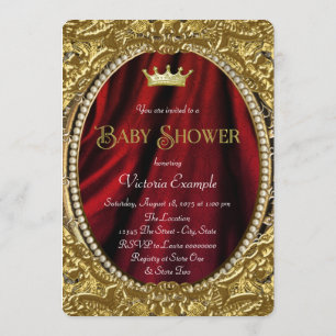 Convite Chuva de Bebê do Príncipe Vermelho e Dourado Luxuo