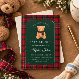 Convite Chuva de bebê do ursinho Teddy elegante de Natal