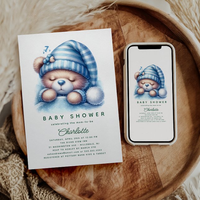 Convite Chuva de Bebê do Ursinho Teddy Fofo (Criador carregado)