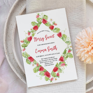 Convite Chuva de Bebê Doce Morango Fruta Aquarela