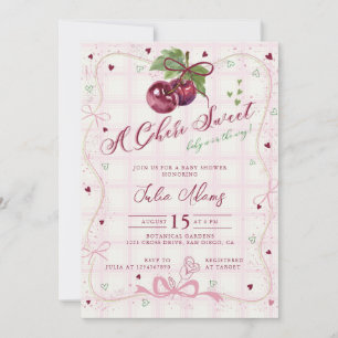 Convite Chuva de Bebê Doce Vermelho Rosa Cereja Feliz