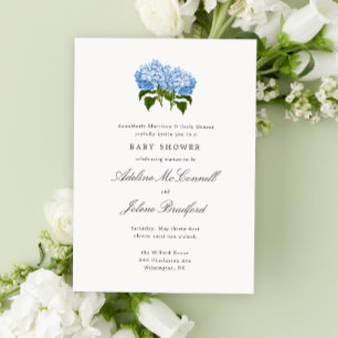 Convite Chuva de Bebê Dupla Blue Hydrangea Grandmillennial
