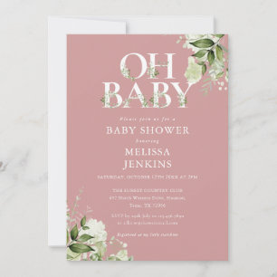 Convite Chuva de Bebê Dusty Rose Oh Baby Botânica Verde